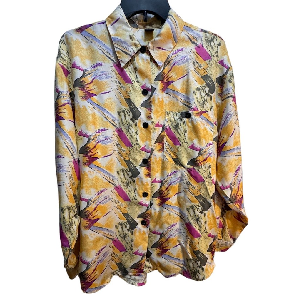 Silk House 100% silk size large abstract button down shirt